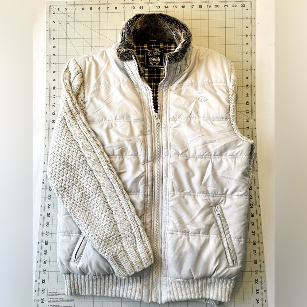Buffalo David Bitton | NWOT | Silver WOTO Mixed Media Puffer Coat | Large